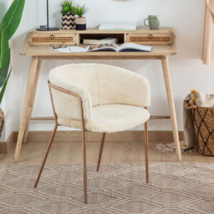 Kave Home Eetkamerstoel Runnie Fur, kleur Wit bont