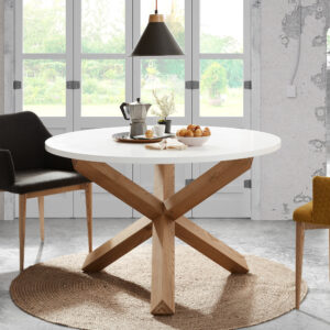 Kave Home Ronde Eettafel Lotus 120cm, kleur Wit/Eiken