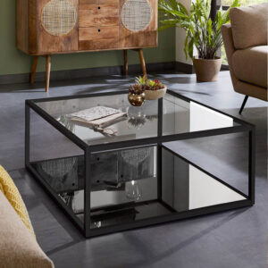 Kave Home Salontafel Blackhill Glas met zwart frame, 80 x 80cm