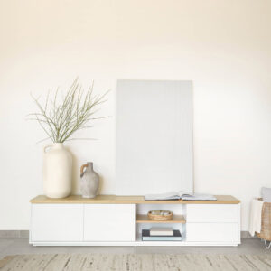 Kave Home TV-meubel Abilen Eiken, 200 x 44cm, kleur Wit