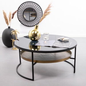 Sohome Ronde Salontafel Alejandro 88cm, zwart glas met antiek brons